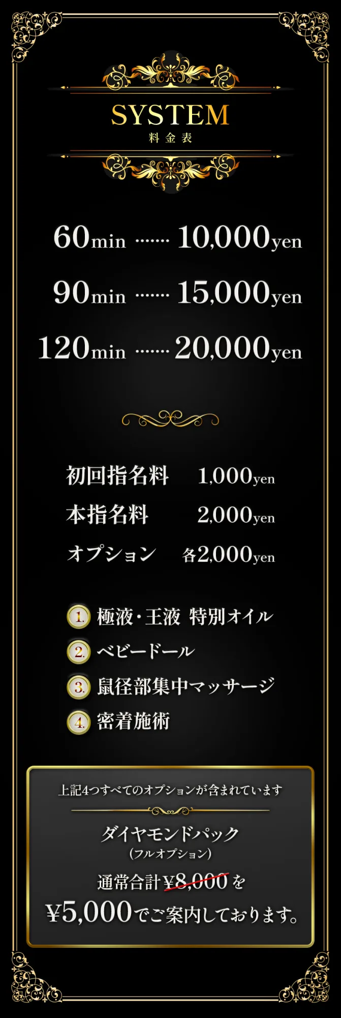 アロマダイヤモンドの料金表